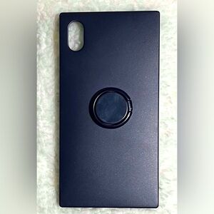 Flaunt square iPhone 10x case in dark navy with ring on back.